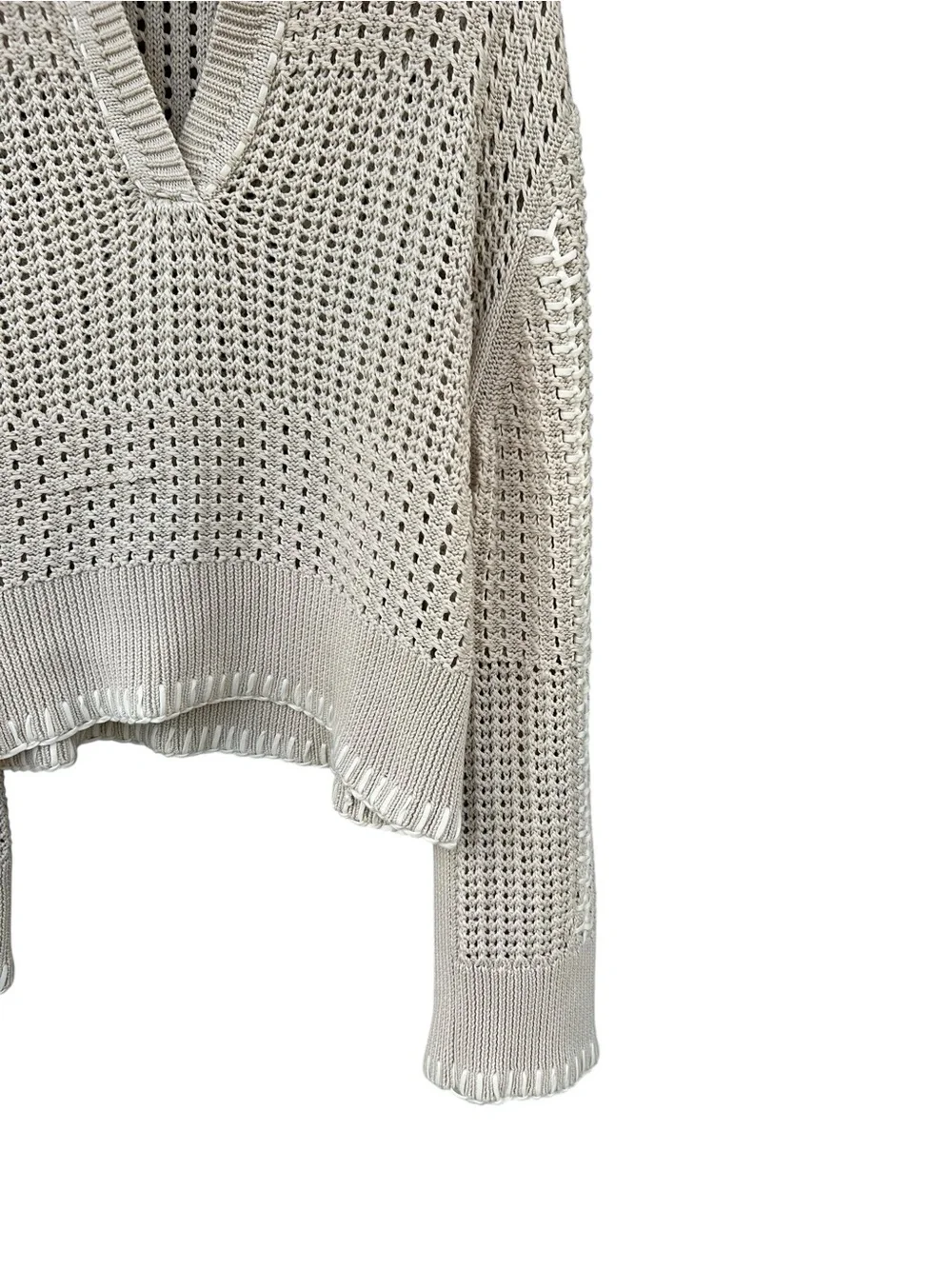 SIMKHAI Beige Crochet Knit Sweater - Size Medium - 100% Cotton - Minimalist - Picture 8 of 11